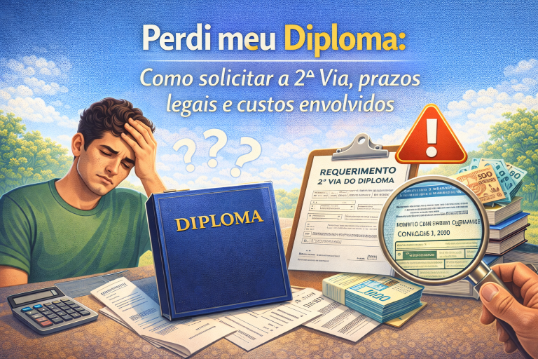 Mão segurando um diploma universitário antigo ilustrando a necessidade de segunda via de diploma